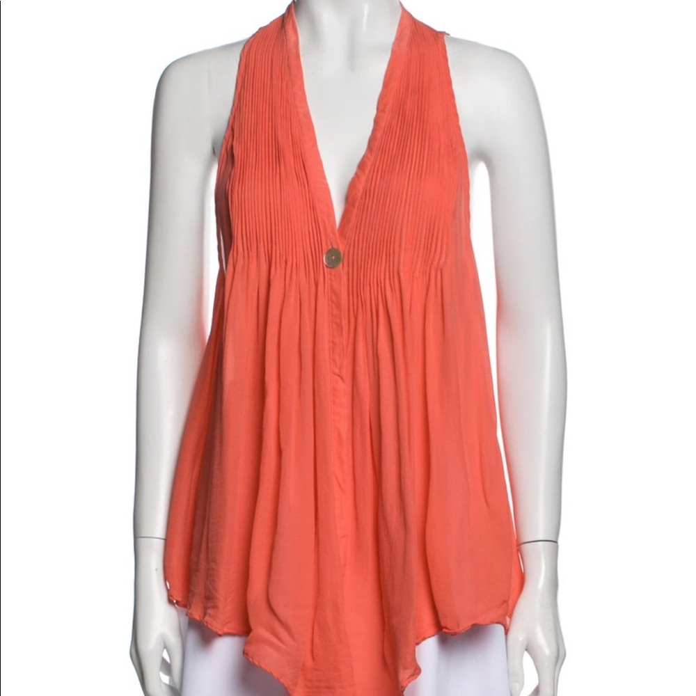 Elizabeth & James Orange Sleeveless Pintuck Top Small